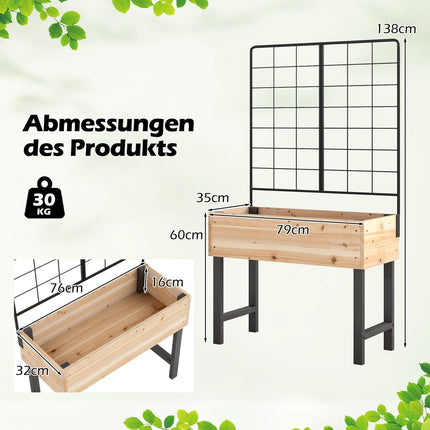 Raised Garden Bed with Trellis, Wood, 79x35x108 cm