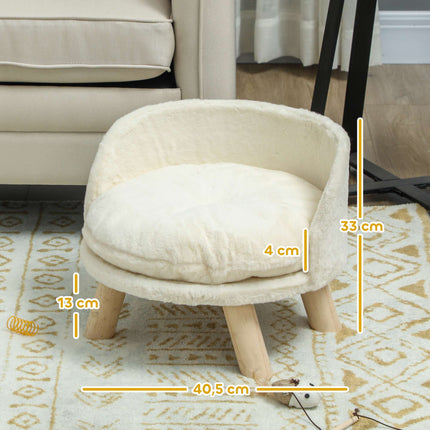 Raised Pet Bed for Cats and Miniature Dogs, Washable Cushion, Cream White