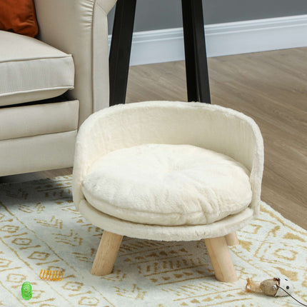 Raised Pet Bed for Cats and Miniature Dogs, Washable Cushion, Cream White