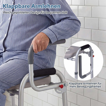 Raised Toilet Seat with Foldable Handles, Adjustable Height