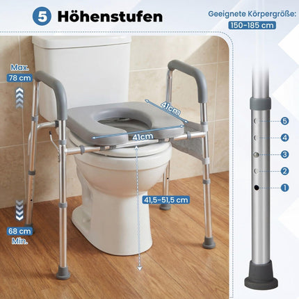 Toilettensitzerhöhung mit Griffen, höhen- und breitenverstellbar