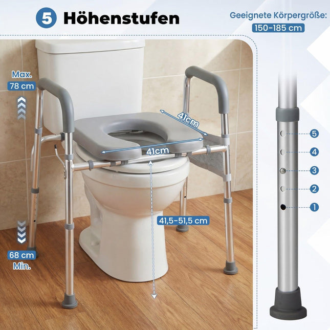 Toilettensitzerhöhung mit Griffen, höhen- und breitenverstellbar