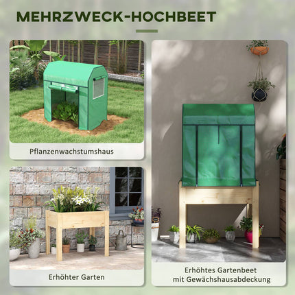 Erhöhtes Holz-Gartenbeet mit Frühbeetaufsatz, 86x60x165 cm