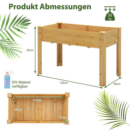 Verhoogd houten tuinbed met drainage, 120x60x82 cm