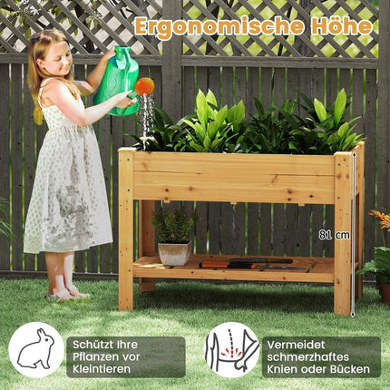 Verhoogd houten tuinbed met plank en drainagegaten, 120x60x81 cm