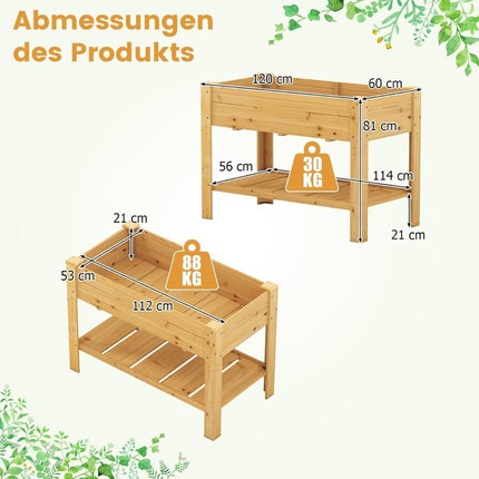 Verhoogd houten tuinbed met plank en drainagegaten, 120x60x81 cm