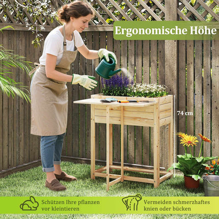 Raised Wooden Planter with Folding Table, Drainage, 63x67x74 cm