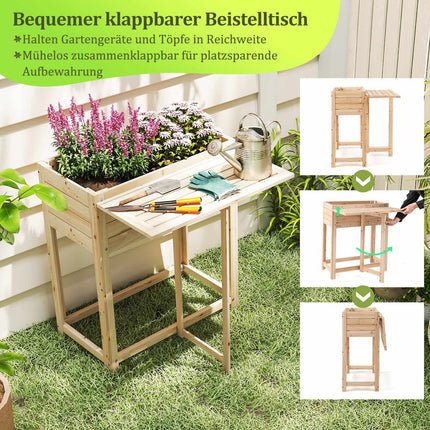Raised Wooden Planter with Folding Table, Drainage, 63x67x74 cm