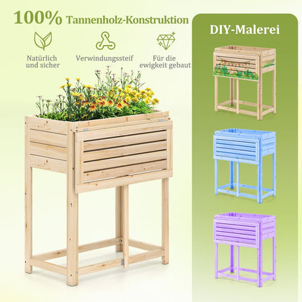 Raised Wooden Planter with Folding Table, Drainage, 63x67x74 cm