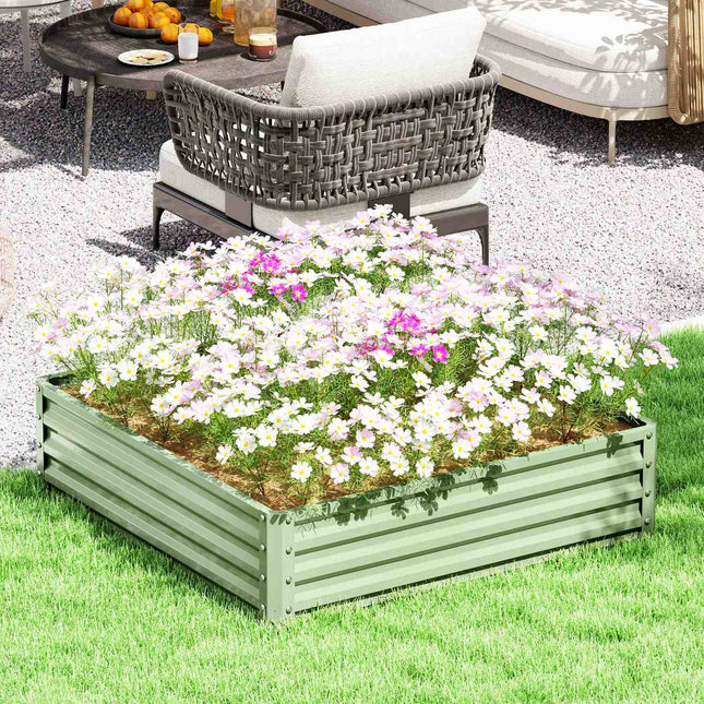 Stahl-Hochbeet – 120x120x30 cm, grüne Bepflanzung