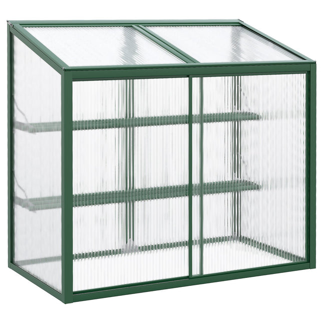 Greenhouse raised bed with shelves - aluminum and polycarbonate