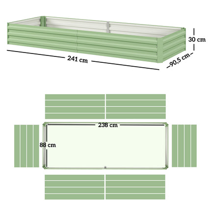 Steel garden bed, 241 x 90.5 x 30 cm, for vegetables