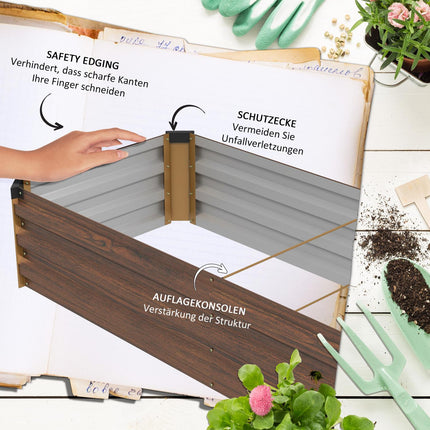 Hochbeet aus Stahl, Holzoptik - Dunkelbraun