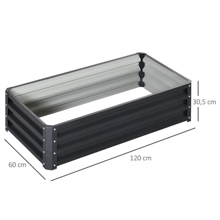 Verhoogd bed van staal, roestvrijstalen plantenbak 120 x 60 x 30,5 cm, open groentebed & kruidenbed voor tuin en balkon, grijs