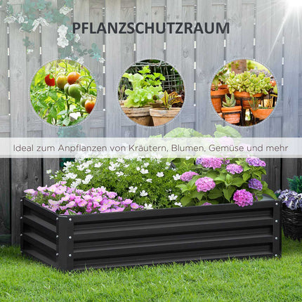 Verhoogd bed van staal, roestvrijstalen plantenbak 120 x 60 x 30,5 cm, open groentebed & kruidenbed voor tuin en balkon, grijs