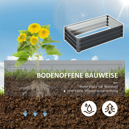 Verhoogd bed van staal, roestvrijstalen plantenbak 120 x 60 x 30,5 cm, open groentebed & kruidenbed voor tuin en balkon, grijs