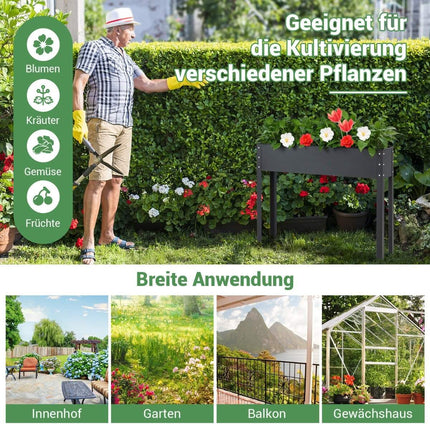 Hochbeet Metall Pflanzkasten Garten Blumenbeet mit Ablaufloch 102 x 26,5 x 80 cm schwarz