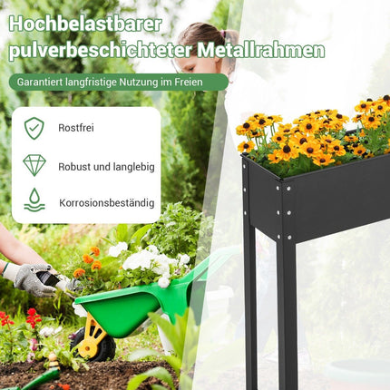 Hochbeet Metall Pflanzkasten Garten Blumenbeet mit Ablaufloch 102 x 26,5 x 80 cm schwarz