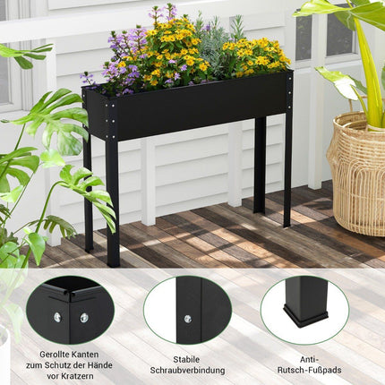 Hochbeet Metall Pflanzkasten Garten Blumenbeet mit Ablaufloch 102 x 26,5 x 80 cm schwarz