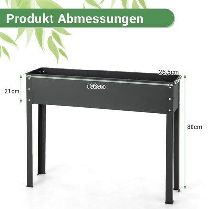 Hochbeet Metall Pflanzkasten Garten Blumenbeet mit Ablaufloch 102 x 26,5 x 80 cm schwarz