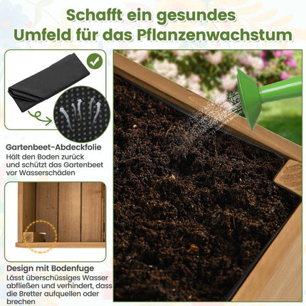 Hochbeet auf Rädern mit Regal &amp; Spalier &amp; Stoffauskleidung Blumenbeet 90 x 29 x 129 cm