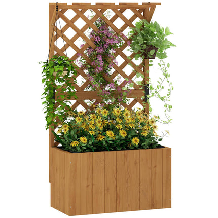 Bac à plantes surélevé avec treillis, toit en treillis, pot de fleurs, bac à fleurs en bois, treillis de jardin 64 x 33 x 122 cm pour jardin, balcon, terrasse, pot de fleurs pour plantes grimpantes, panier de plantes, fleurs