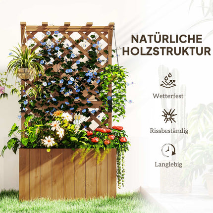 Bac à plantes surélevé avec treillis, toit en treillis, pot de fleurs, bac à fleurs en bois, treillis de jardin 64 x 33 x 122 cm pour jardin, balcon, terrasse, pot de fleurs pour plantes grimpantes, panier de plantes, fleurs