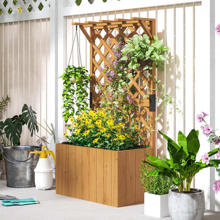 Bac à plantes surélevé avec treillis, toit en treillis, pot de fleurs, bac à fleurs en bois, treillis de jardin 64 x 33 x 122 cm pour jardin, balcon, terrasse, pot de fleurs pour plantes grimpantes, panier de plantes, fleurs