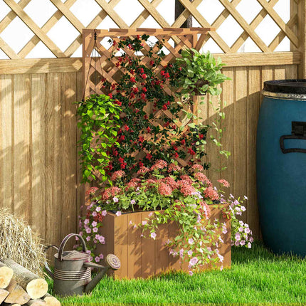 Bac à plantes surélevé avec treillis, toit en treillis, pot de fleurs, bac à fleurs en bois, treillis de jardin 64 x 33 x 122 cm pour jardin, balcon, terrasse, pot de fleurs pour plantes grimpantes, panier de plantes, fleurs