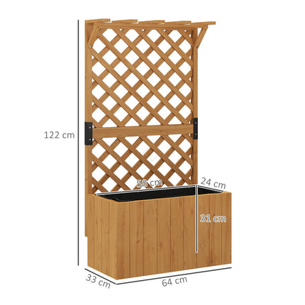 Bac à plantes surélevé avec treillis, toit en treillis, pot de fleurs, bac à fleurs en bois, treillis de jardin 64 x 33 x 122 cm pour jardin, balcon, terrasse, pot de fleurs pour plantes grimpantes, panier de plantes, fleurs