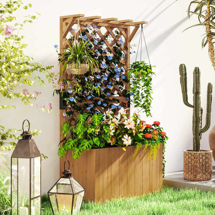 Bac à plantes surélevé avec treillis, toit en treillis, pot de fleurs, bac à fleurs en bois, treillis de jardin 64 x 33 x 122 cm pour jardin, balcon, terrasse, pot de fleurs pour plantes grimpantes, panier de plantes, fleurs