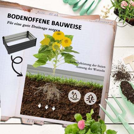 Raised garden bed set, stainless steel, dark grey, 100x60x30 cm