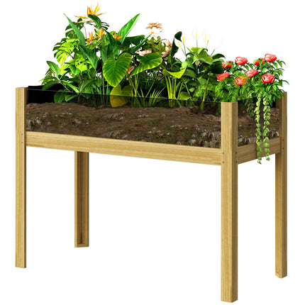 Verhoogd bed met acrylpanelen, verhoogd kruidenbed met drainagegaten, houten plantenbak, weerbestendig groentebed, tuinbed, plantenbed voor tuin, balkon, 110 x 50 x 80 cm natuurlijk hout