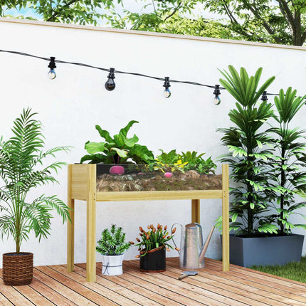 Verhoogd bed met acrylpanelen, verhoogd kruidenbed met drainagegaten, houten plantenbak, weerbestendig groentebed, tuinbed, plantenbed voor tuin, balkon, 110 x 50 x 80 cm natuurlijk hout