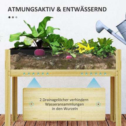 Verhoogd bed met acrylpanelen, verhoogd kruidenbed met drainagegaten, houten plantenbak, weerbestendig groentebed, tuinbed, plantenbed voor tuin, balkon, 110 x 50 x 80 cm natuurlijk hout