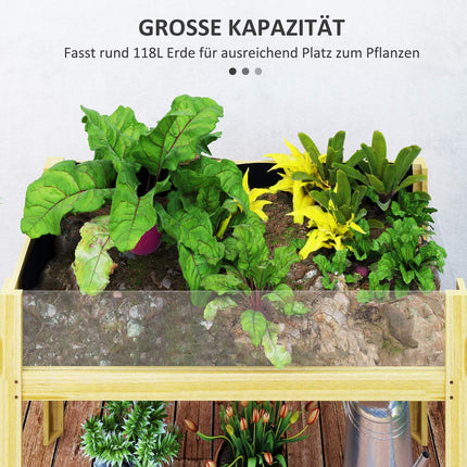 Verhoogd bed met acrylpanelen, verhoogd kruidenbed met drainagegaten, houten plantenbak, weerbestendig groentebed, tuinbed, plantenbed voor tuin, balkon, 110 x 50 x 80 cm natuurlijk hout