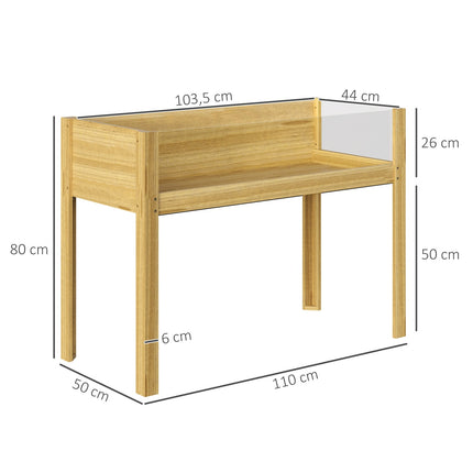 Verhoogd bed met acrylpanelen, verhoogd kruidenbed met drainagegaten, houten plantenbak, weerbestendig groentebed, tuinbed, plantenbed voor tuin, balkon, 110 x 50 x 80 cm natuurlijk hout