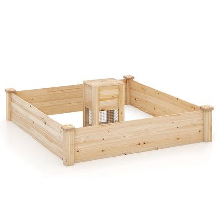 Hochbeet mit Komposter Holzbeet Gartenbeet 300 L Fassungsvermögen Pflanzenkasten 124 x 124 x 25,5 cm