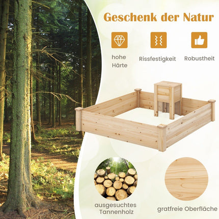 Hochbeet mit Komposter Holzbeet Gartenbeet 300 L Fassungsvermögen Pflanzenkasten 124 x 124 x 25,5 cm