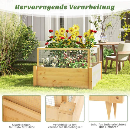 Hochbeet mit Zaun Pflanzkasten aus Holz mit 4-seitigem Schutzzaun &amp; Pflanzgitter 107 x 107 x 70 cm