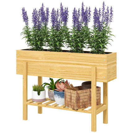 Erhöhtes Pflanzbeet aus Holz mit Ablage und Drainage, 100x30x70,5 cm
