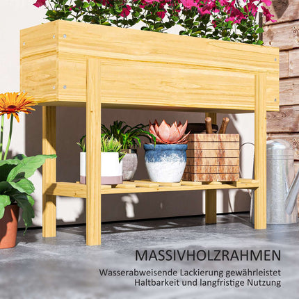 Erhöhtes Pflanzbeet aus Holz mit Ablage und Drainage, 100x30x70,5 cm