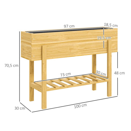 Erhöhtes Pflanzbeet aus Holz mit Ablage und Drainage, 100x30x70,5 cm