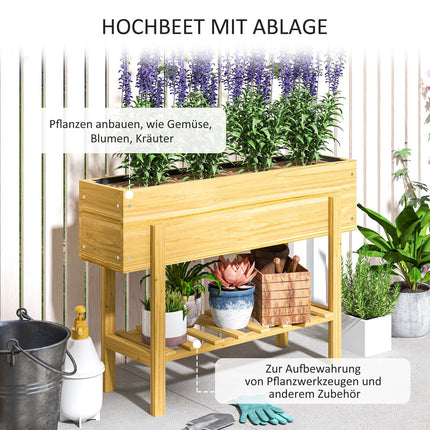Erhöhtes Pflanzbeet aus Holz mit Ablage und Drainage, 100x30x70,5 cm