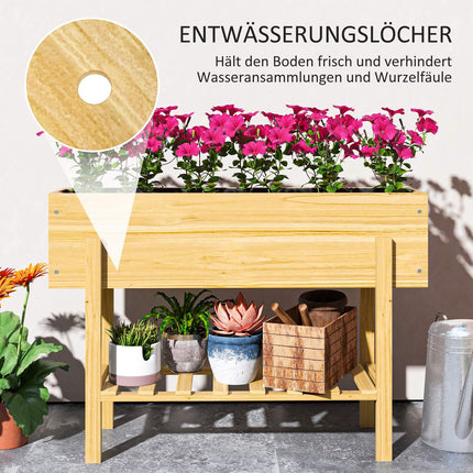 Erhöhtes Pflanzbeet aus Holz mit Ablage und Drainage, 100x30x70,5 cm