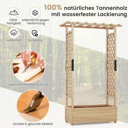 Raised bed with trellis and hanging roof, planter with trellis 110 x 44 x 182 cm natural