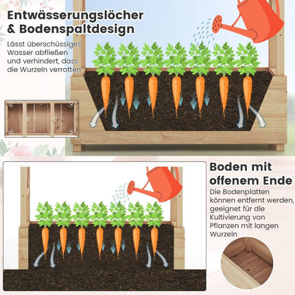Raised bed with trellis and hanging roof, planter with trellis 110 x 44 x 182 cm natural