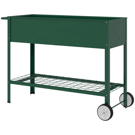 Raised metal garden bed with wheels and shelf, 109x44x80 cm