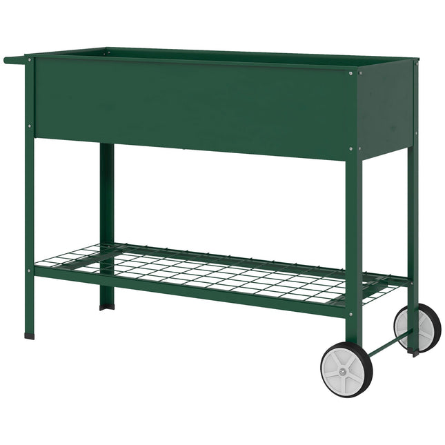 Hochbeet aus Metall mit Rollen und Ablage, 109x44x80 cm
