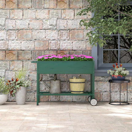 Raised metal garden bed with wheels and shelf, 109x44x80 cm